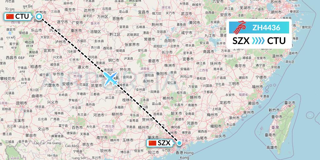 ZH4436 Shenzhen Airlines Flight Map: Shenzhen to Chengdu