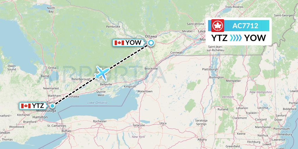 AC7712 Air Canada Flight Map: Toronto to Ottawa