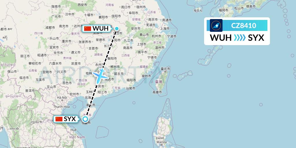 CZ8410 China Southern Airlines Flight Map: Wuhan to Sanya