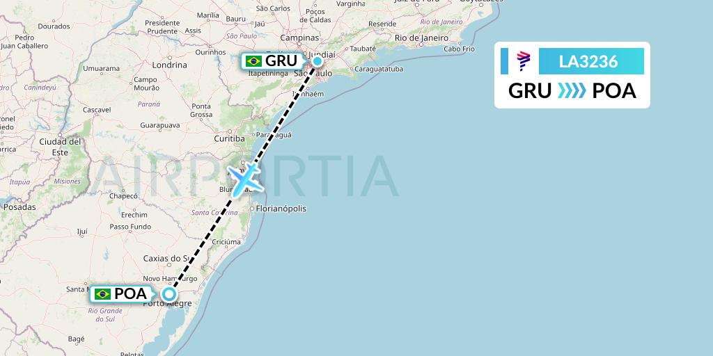 LA3236 LAN Airlines Flight Map: Sao Paulo to Porto Alegre