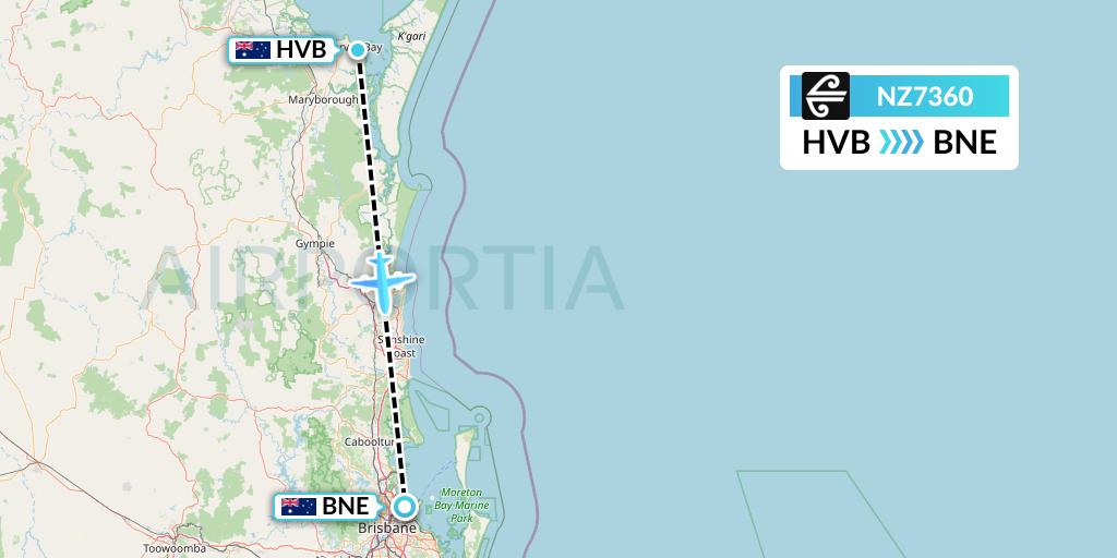 NZ7360 Air New Zealand Flight Map: Hervey Bay to Brisbane