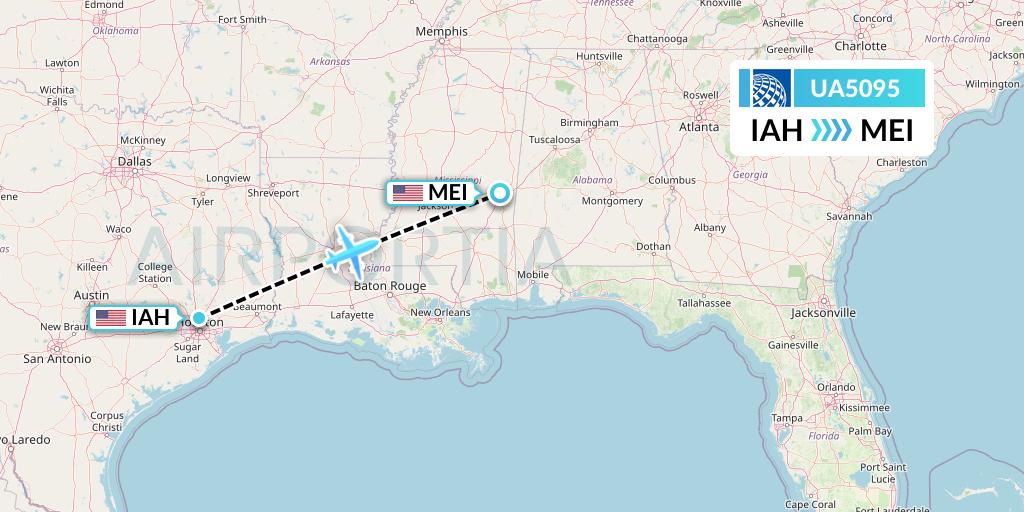 UA5095 United Airlines Flight Map: Houston to Meridian