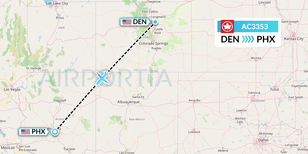 AC3353 Air Canada Flight Map: Denver to Phoenix