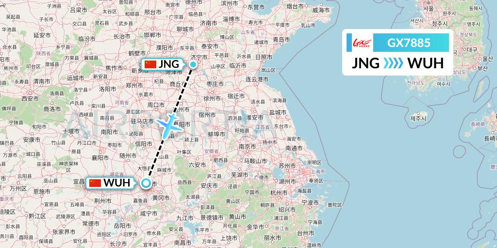 GX7885 GX Airlines Flight Map: Jining to Wuhan
