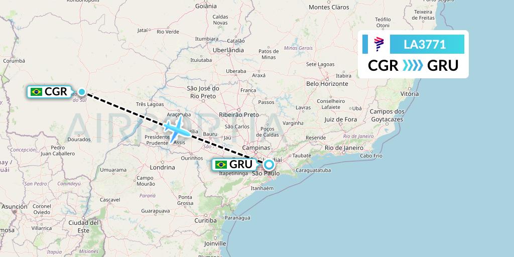 LA3771 LAN Airlines Flight Map: Campo Grande to Sao Paulo