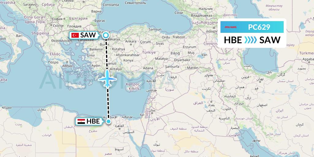 PC629 Pegasus Airlines Flight Map: Alexandria to Istanbul