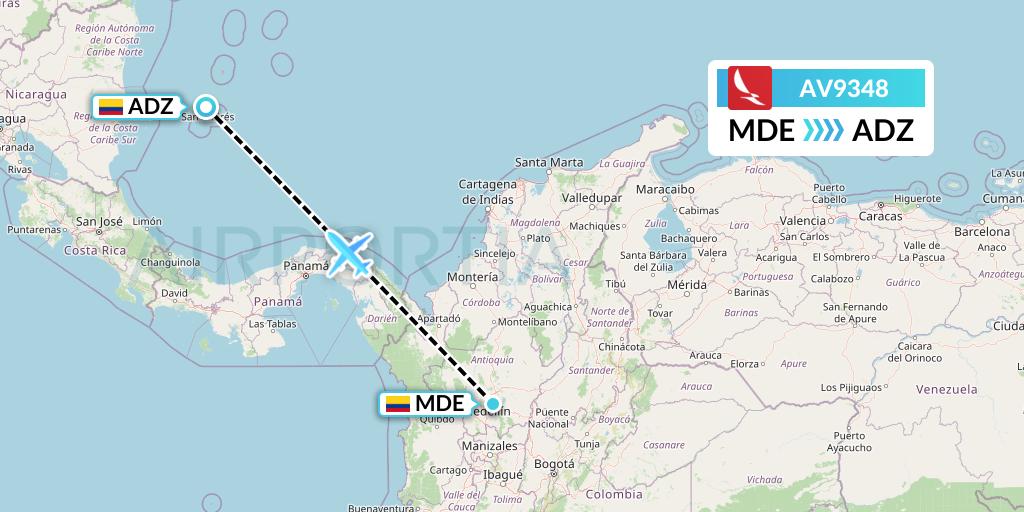 AV9348 Avianca Flight Map: Medellin to San Andres Island