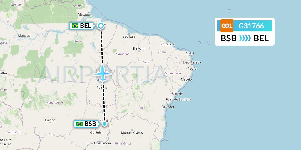 G31766 GOL Transportes Aeros Flight Map: Brasilia to Belem