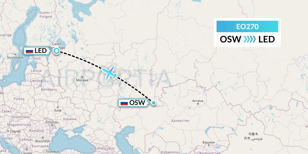 EO270 Pegas Fly Flight Map: Orsk to St. Petersburg