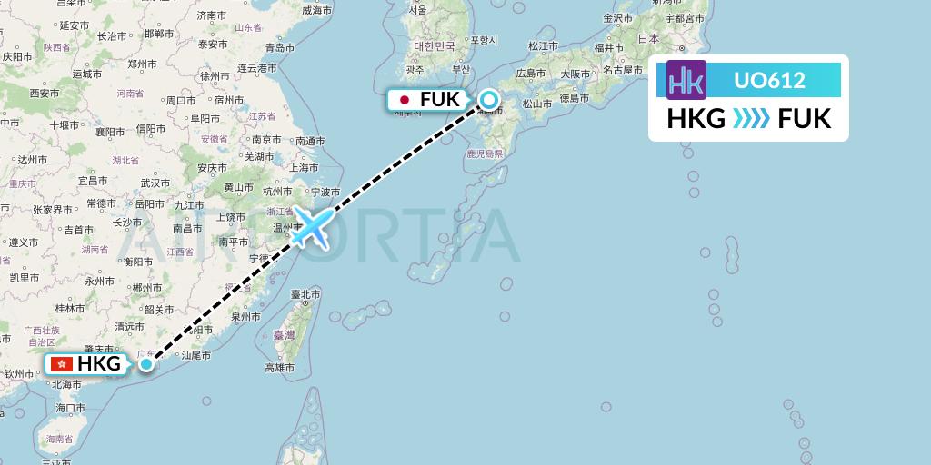 UO612 Hong Kong Express Flight Map: Hong Kong to Fukuoka