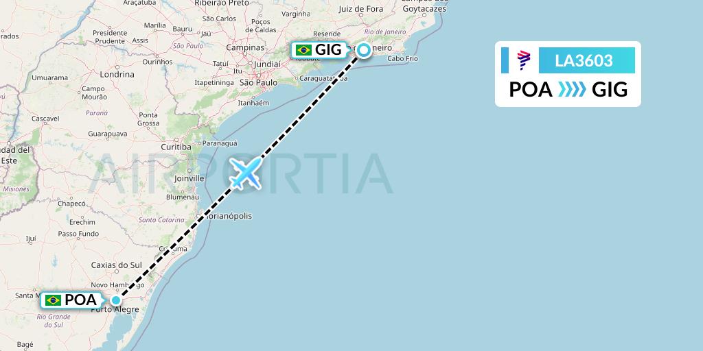 LA3603 LAN Airlines Flight Map: Porto Alegre to Rio de Janeiro