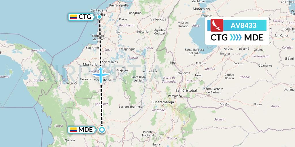 AV8433 Avianca Flight Map: Cartagena to Medellin