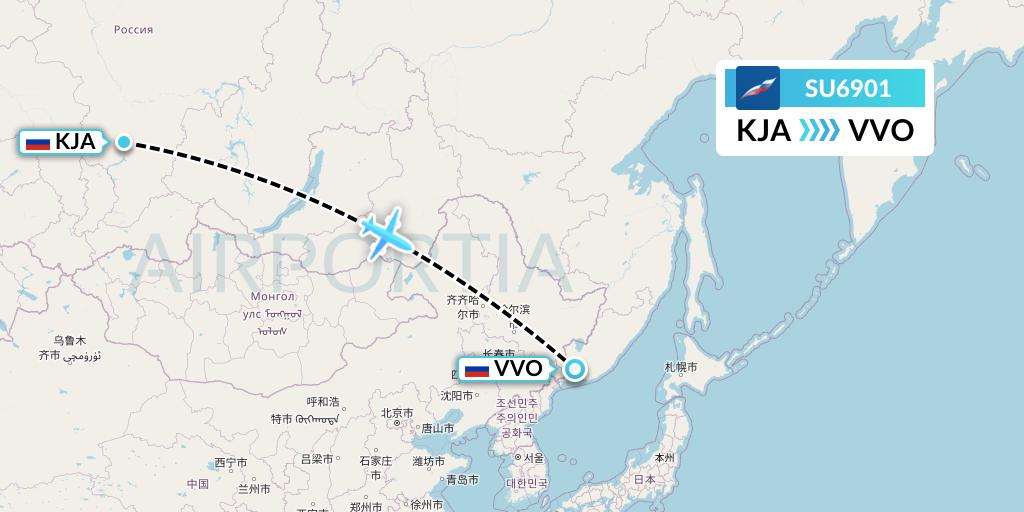 SU6901 Aeroflot Flight Map: Krasnoyarsk to Vladivostok