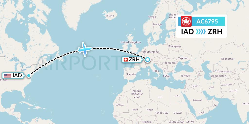 AC6795 Air Canada Flight Map: Washington to Zurich