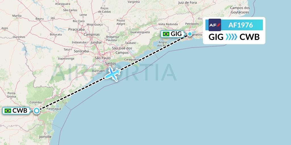 AF1976 Air France Flight Map: Rio de Janeiro to Curitiba