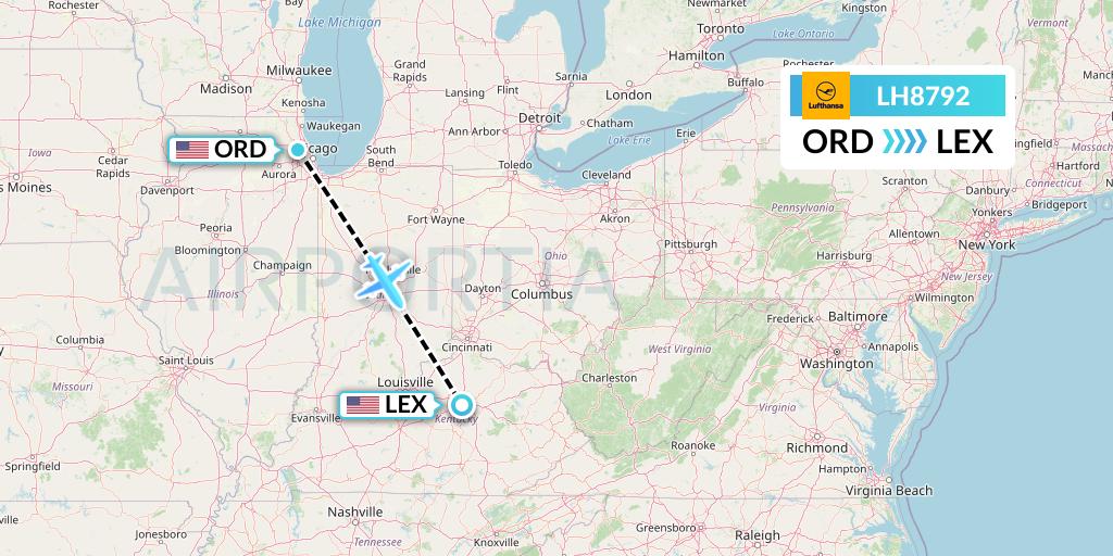 LH8792 Lufthansa Flight Map: Chicago to Lexington