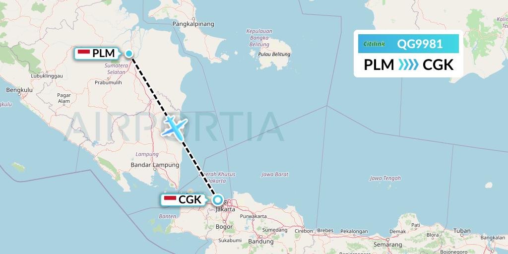 QG9981 Citilink Flight Map: Palembang to Jakarta