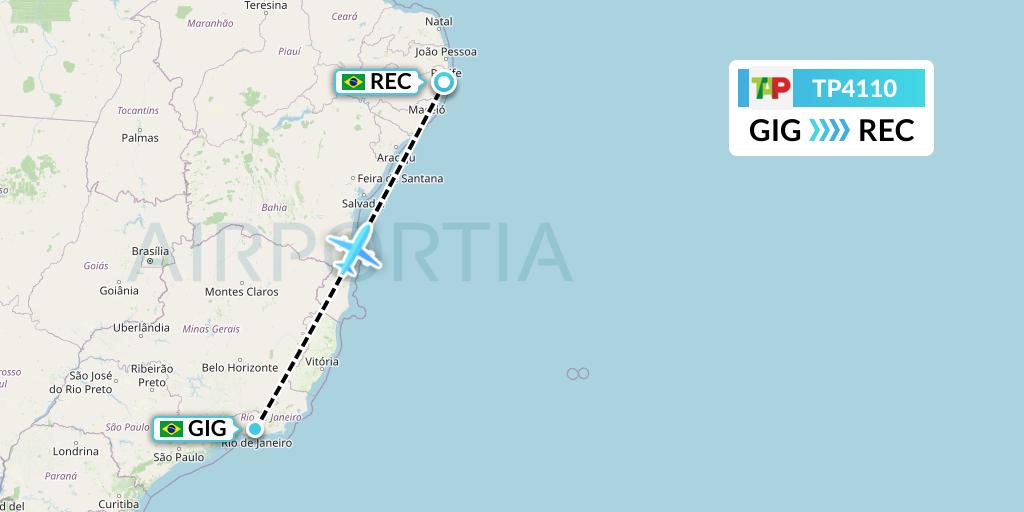 TP4110 TAP Portugal Flight Map: Rio de Janeiro to Recife