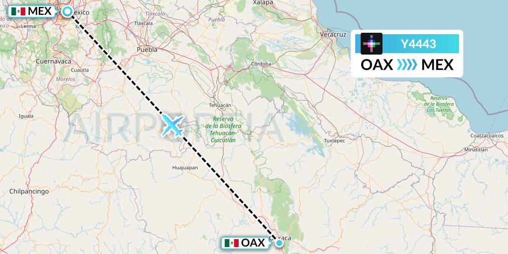 Y4443 Volaris Flight Map: Oaxaca to Mexico City