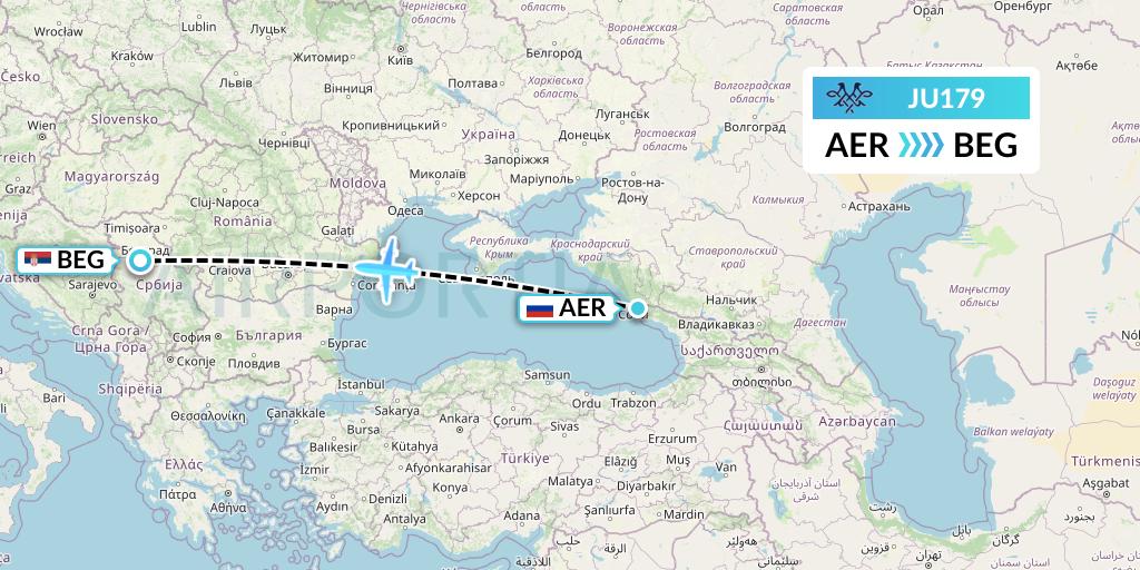 JU179 AirSERBIA Flight Map: Sochi to Belgrade
