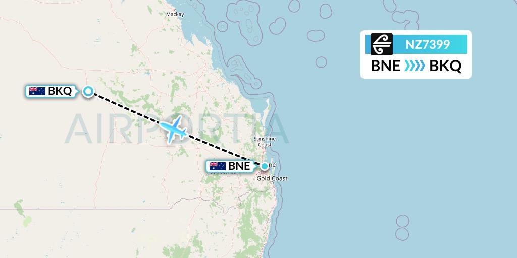 NZ7399 Air New Zealand Flight Map: Brisbane to Blackall