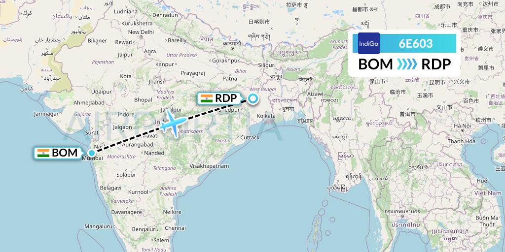 6E603 IndiGo Airlines Flight Map: Mumbai to Andal