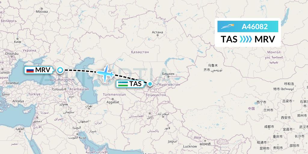 A46082 Azimuth Airlines Flight Map: Tashkent to Mineralnye Vody