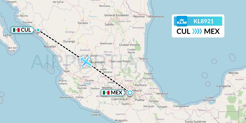 KL8921 KLM Flight Map: Culiacan to Mexico City