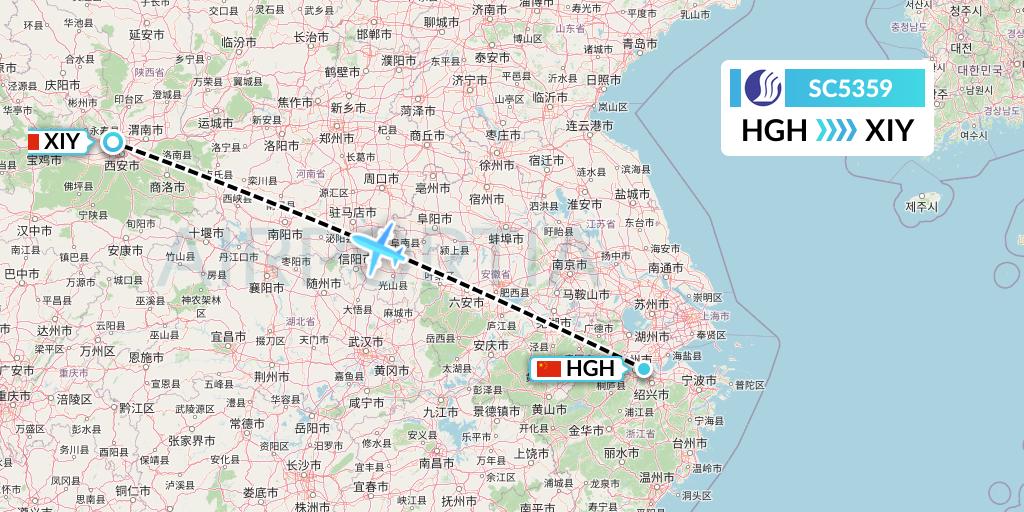 SC5359 Shandong Airlines Flight Map: Hangzhou to Xi'an