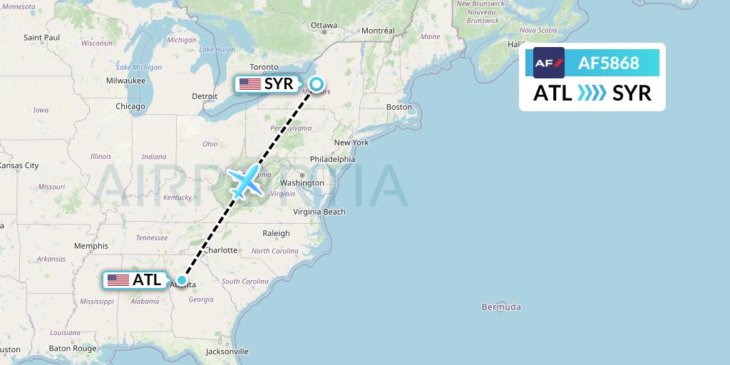 AF5868 Air France Flight Map: Atlanta to Syracuse