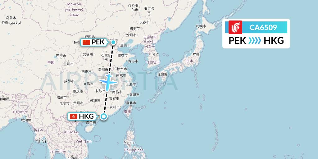 CA6509 Air China Flight Map: Beijing to Hong Kong