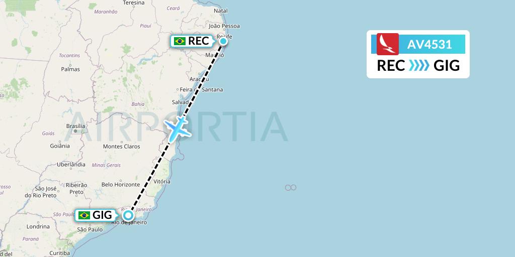 AV4531 Avianca Flight Map: Recife to Rio de Janeiro