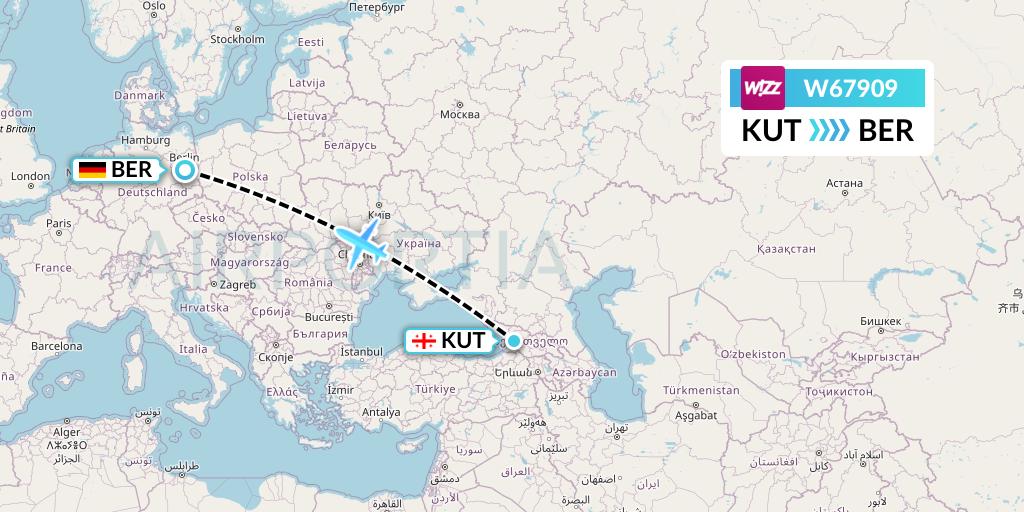 W67909 Wizz Air Flight Map: Kutaisi to Berlin