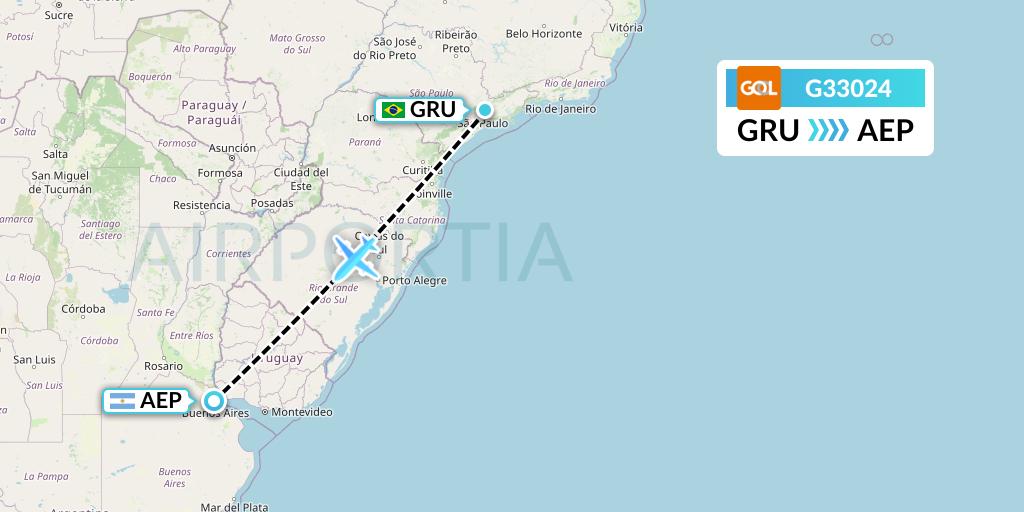 G33024 GOL Transportes Aeros Flight Map: Sao Paulo to Buenos Aires