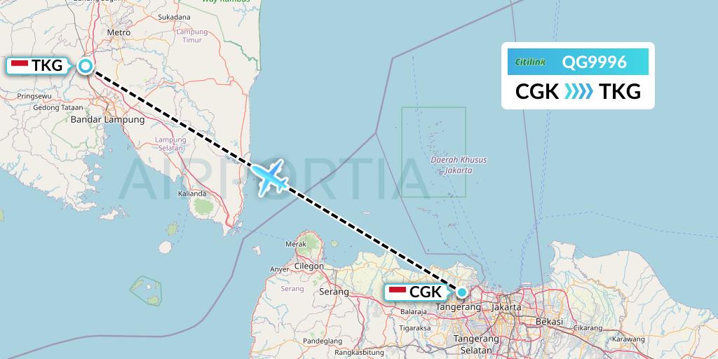 QG9996 Citilink Flight Map: Jakarta to Bandar Lampung