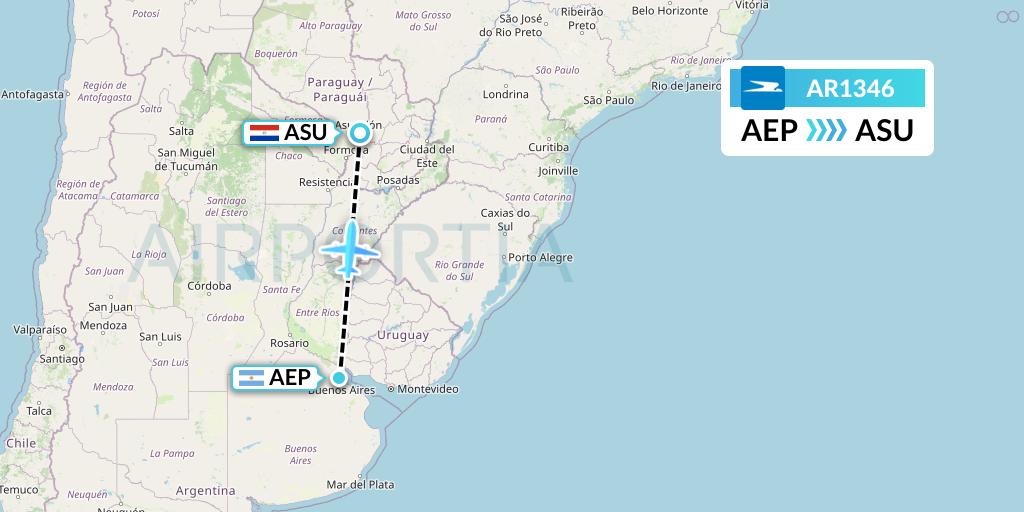 AR1346 Aerolineas Argentinas Flight Map: Buenos Aires to Asuncion