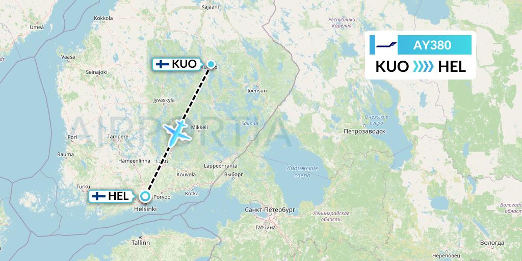 AY380 Finnair Flight Map: Kuopio to Helsinki