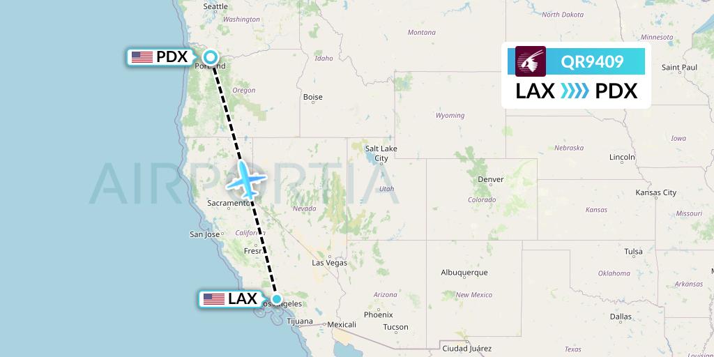 QR9409 Qatar Airways Flight Map: Los Angeles to Portland
