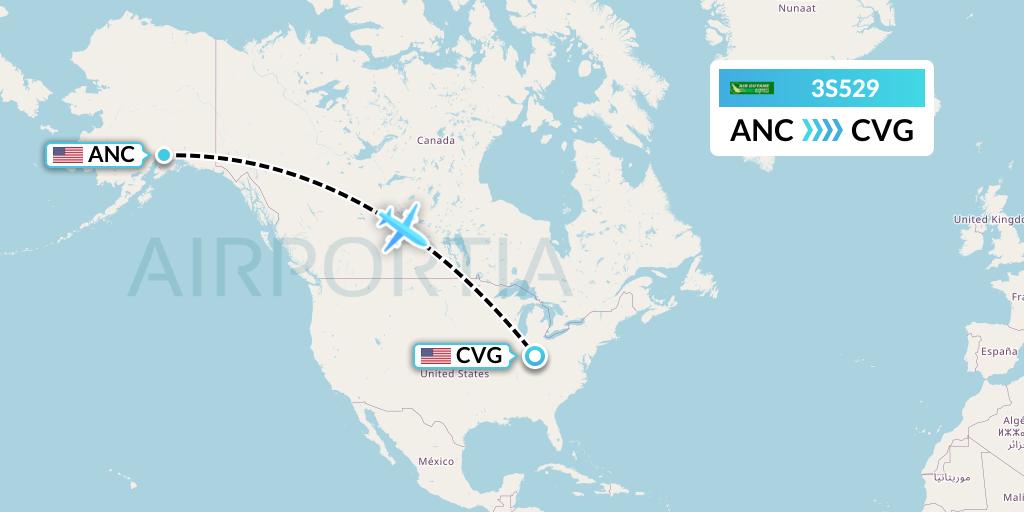 3S529 Air Antilles Express Flight Map: Anchorage to Cincinnati