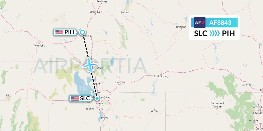 AF8843 Air France Flight Map: Salt Lake City to Pocatello