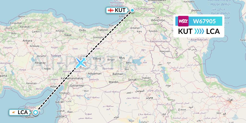 W67905 Wizz Air Flight Map: Kutaisi to Larnaca