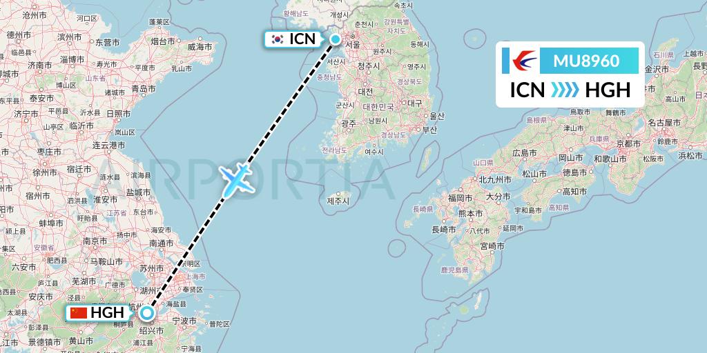 MU8960 China Eastern Airlines Flight Map: Seoul to Hangzhou