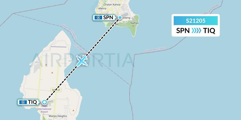 S21205 Star Marianas Air Flight Map: Saipan to Tinian Island
