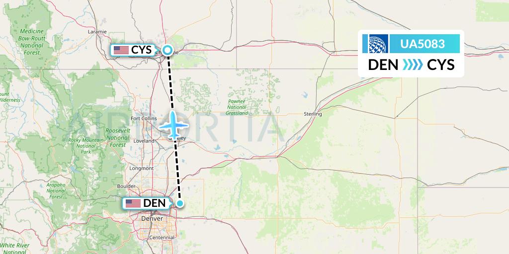 UA5083 United Airlines Flight Map: Denver to Cheyenne