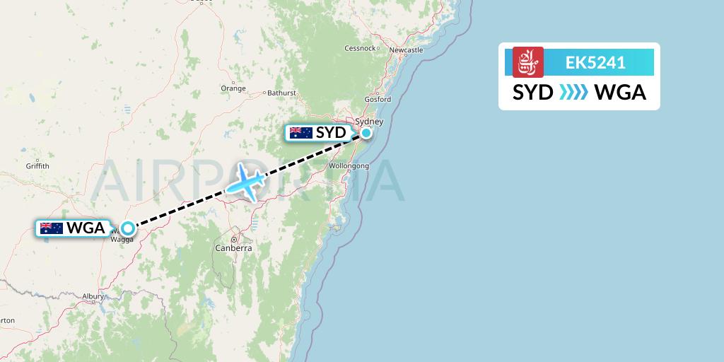 EK5241 Emirates Flight Map: Sydney to Wagga Wagga
