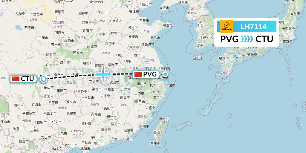 LH7114 Lufthansa Flight Map: Shanghai to Chengdu