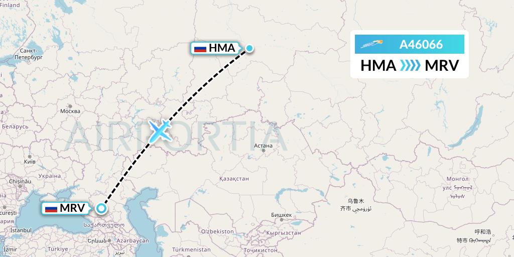 A46066 Azimuth Airlines Flight Map: Khanty-Mansiysk to Mineralnye Vody