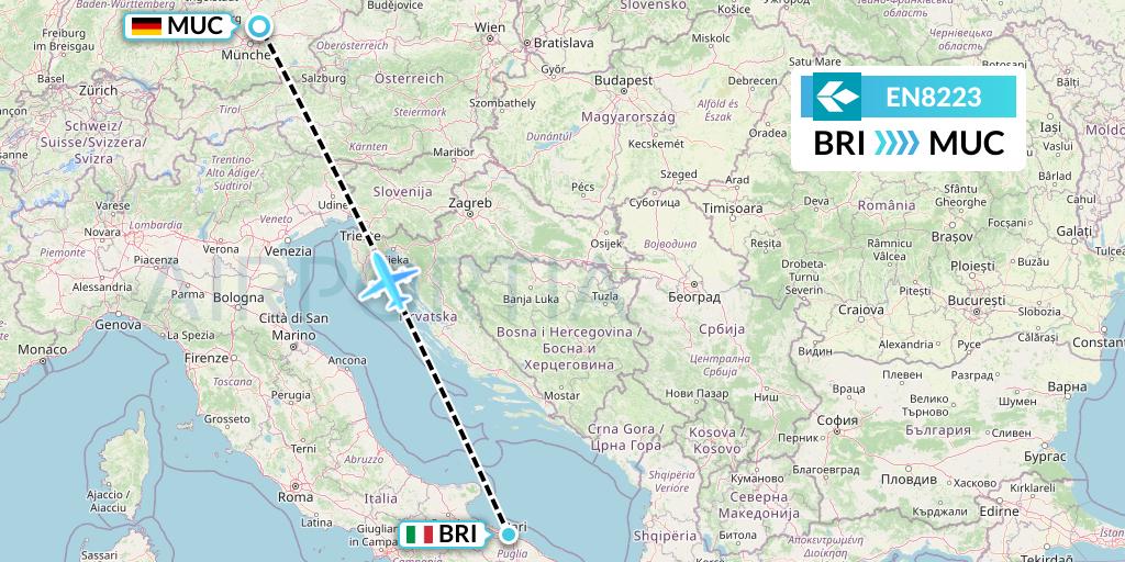 EN8223 Air Dolomiti Flight Map: Bari to Munich