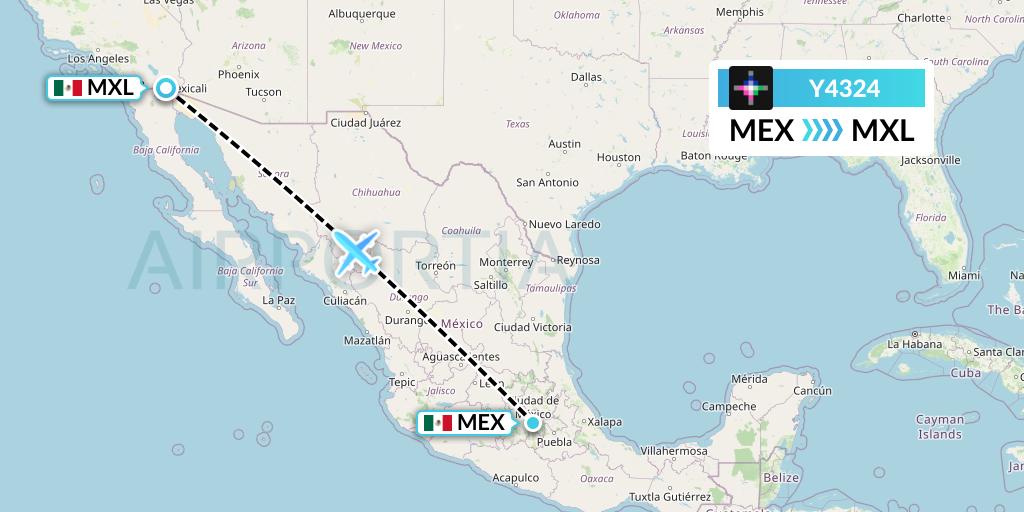 Y4324 Volaris Flight Map: Mexico City to Mexicali