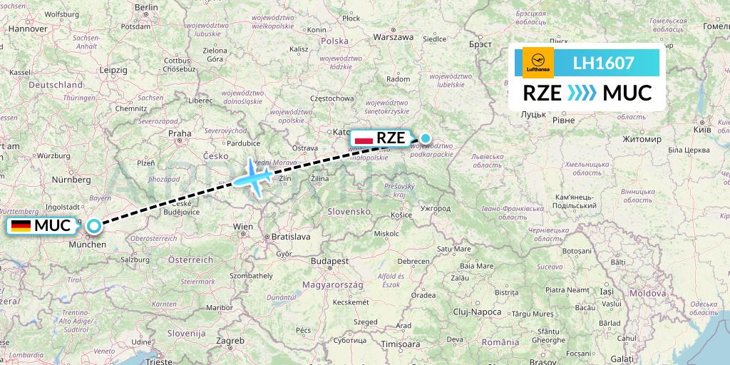 LH1607 Lufthansa Flight Map: Rzeszow to Munich